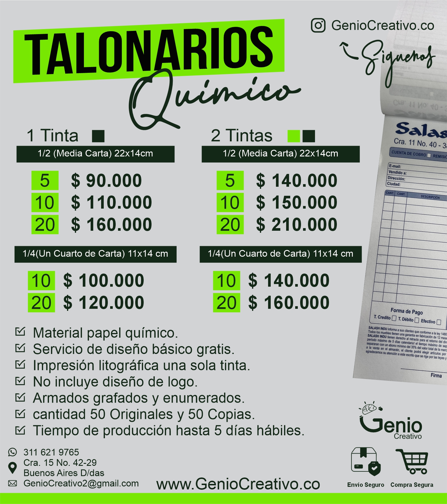 Talonarios en Químico