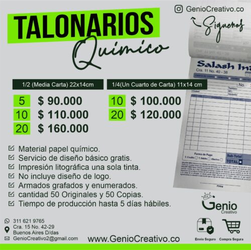Talonarios en Químico